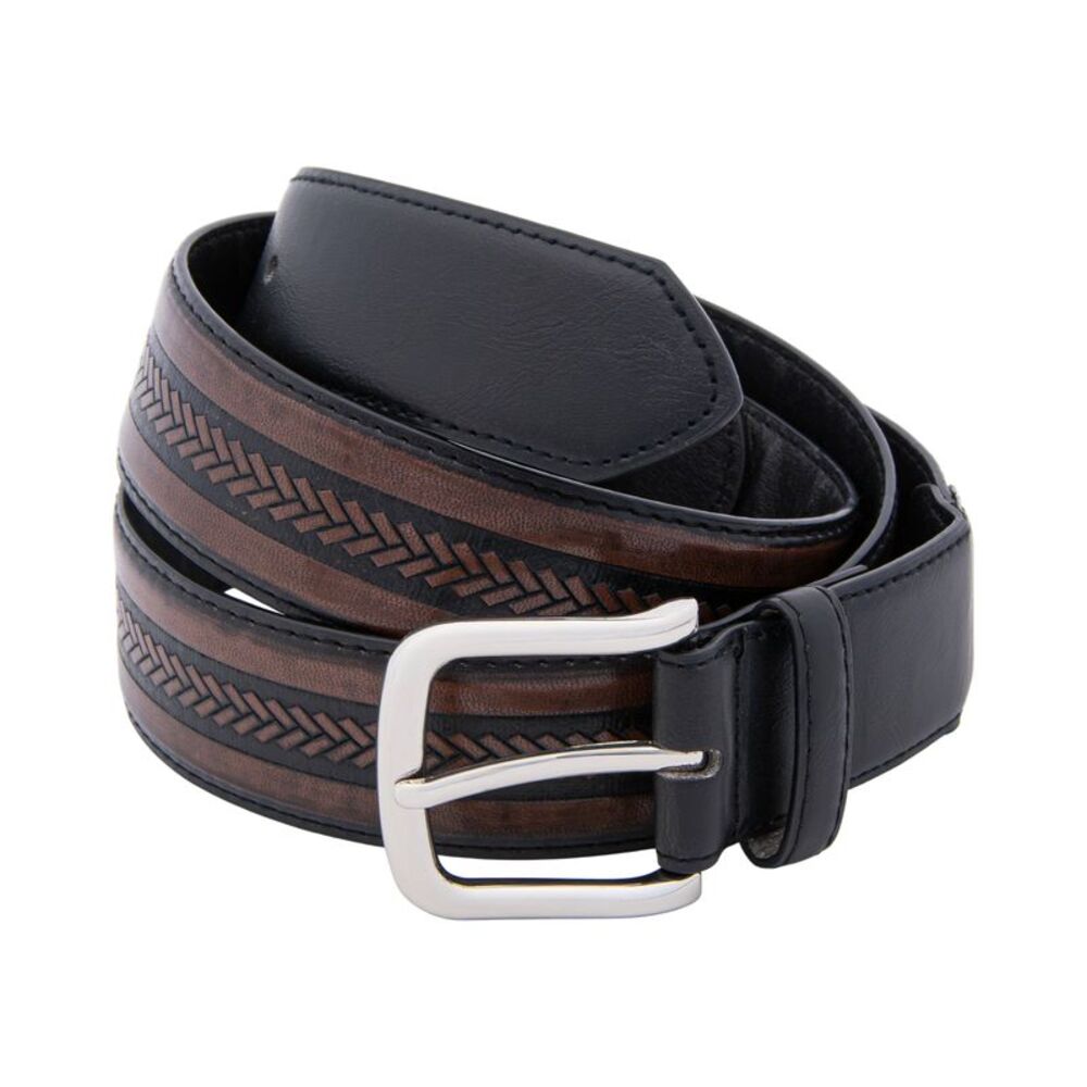 Canyon Sky Men's Rustic Chevron Inlay Two Tone Leather Belt in Brown/Black, 42